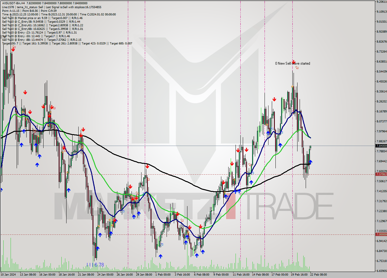 AXSUSDT-Bin MultiTimeframe analysis at date 2024.02.22 10:06