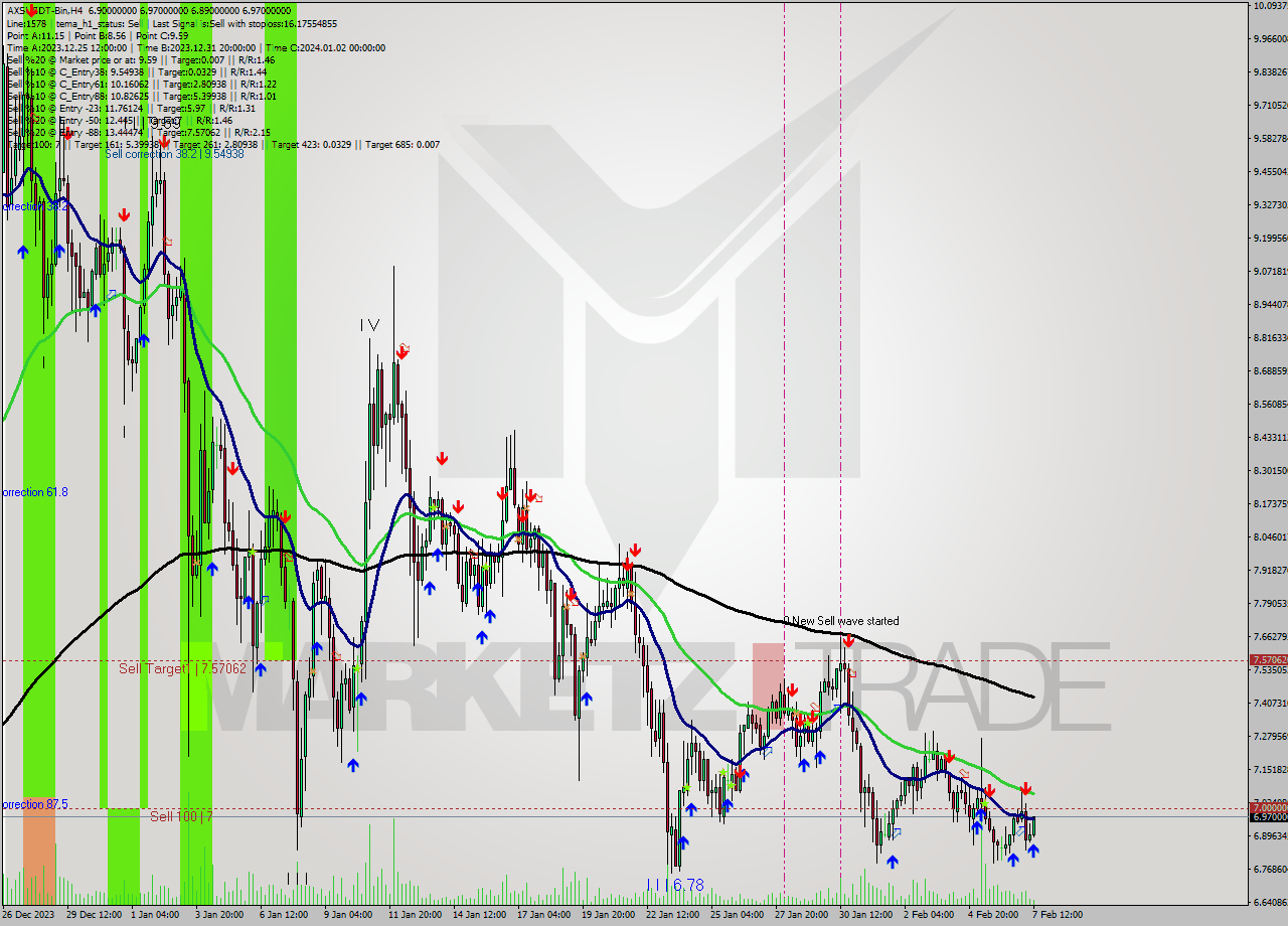 AXSUSDT-Bin MultiTimeframe analysis at date 2024.02.07 16:03