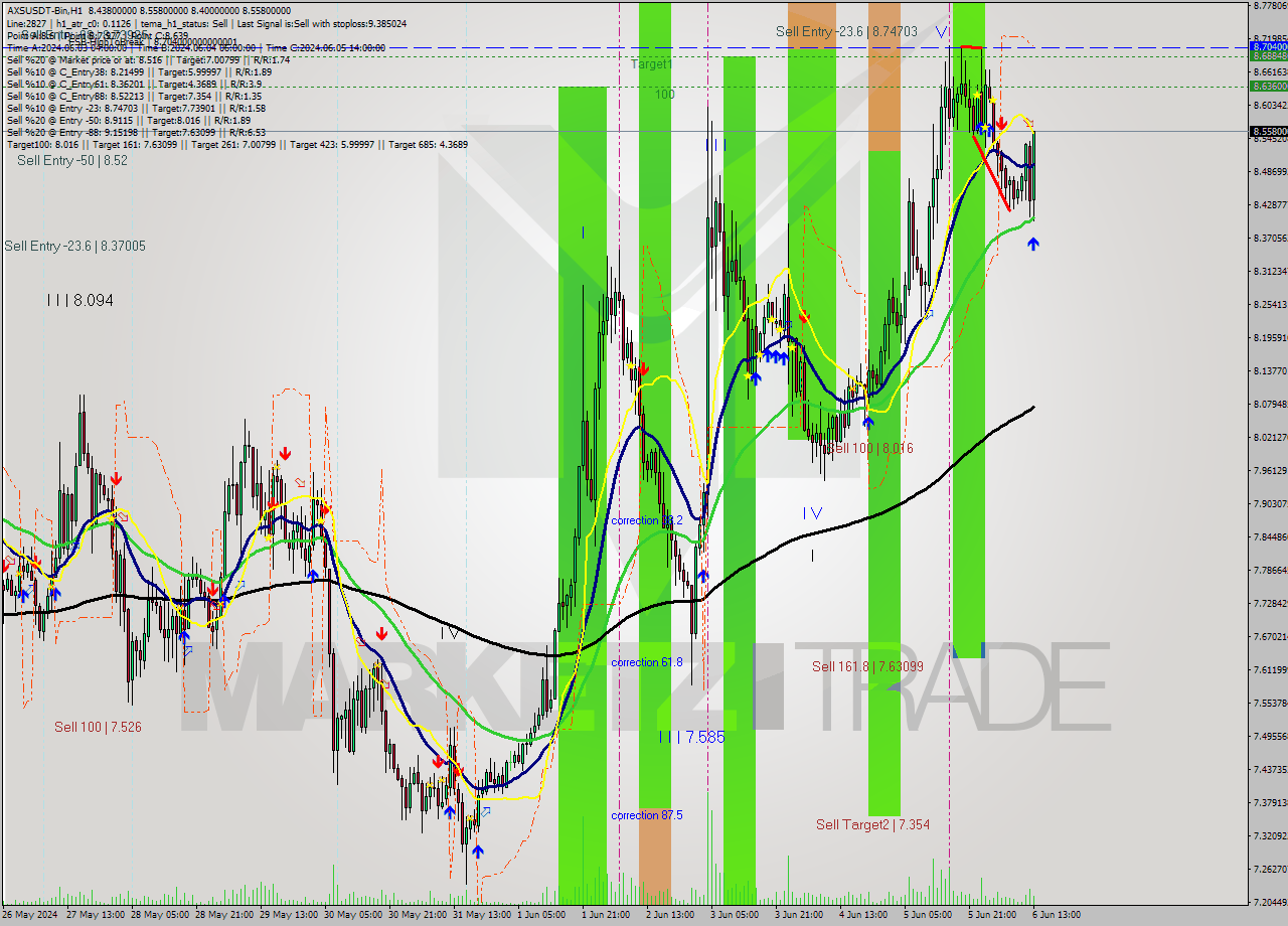 AXSUSDT-Bin MultiTimeframe analysis at date 2024.06.06 16:39