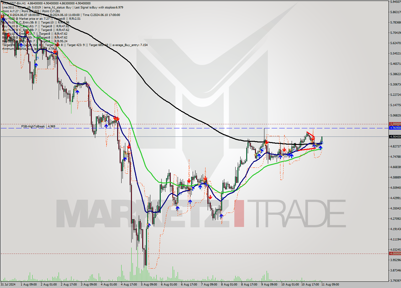 AXSUSDT-Bin MultiTimeframe analysis at date 2024.08.11 03:44