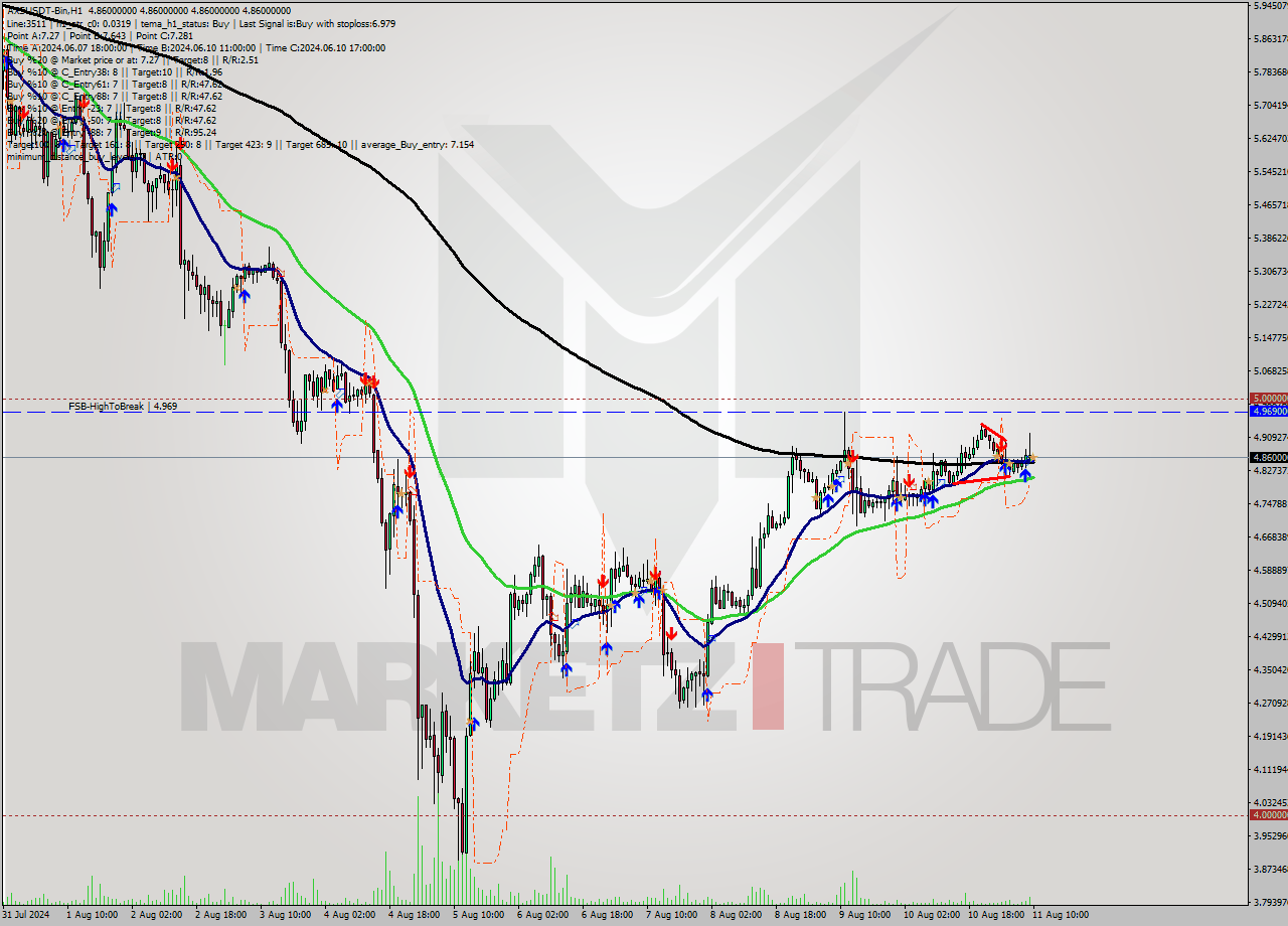 AXSUSDT-Bin MultiTimeframe analysis at date 2024.08.11 03:44