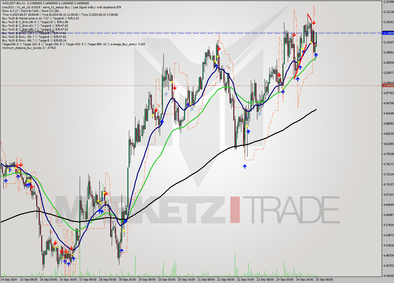 AXSUSDT-Bin MultiTimeframe analysis at date 2024.09.25 11:41