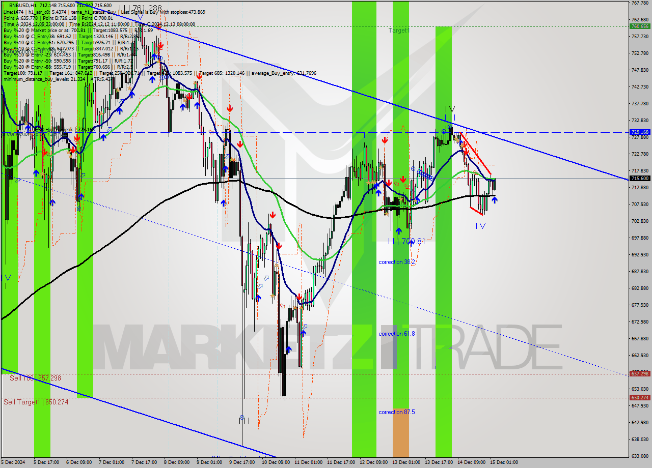 BNBUSD MultiTimeframe analysis at date 2024.12.15 03:24