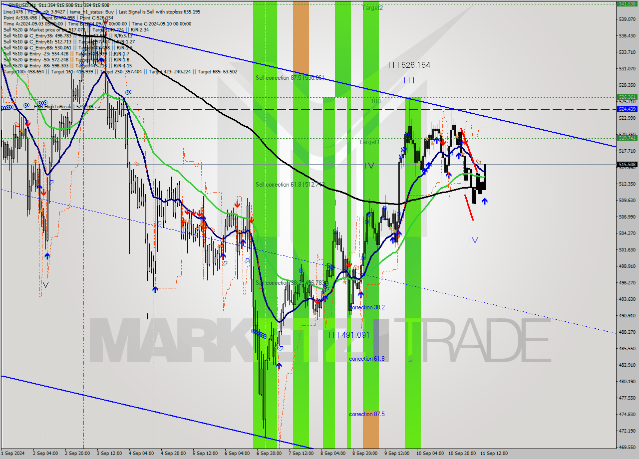 BNBUSD MultiTimeframe analysis at date 2024.09.11 14:50