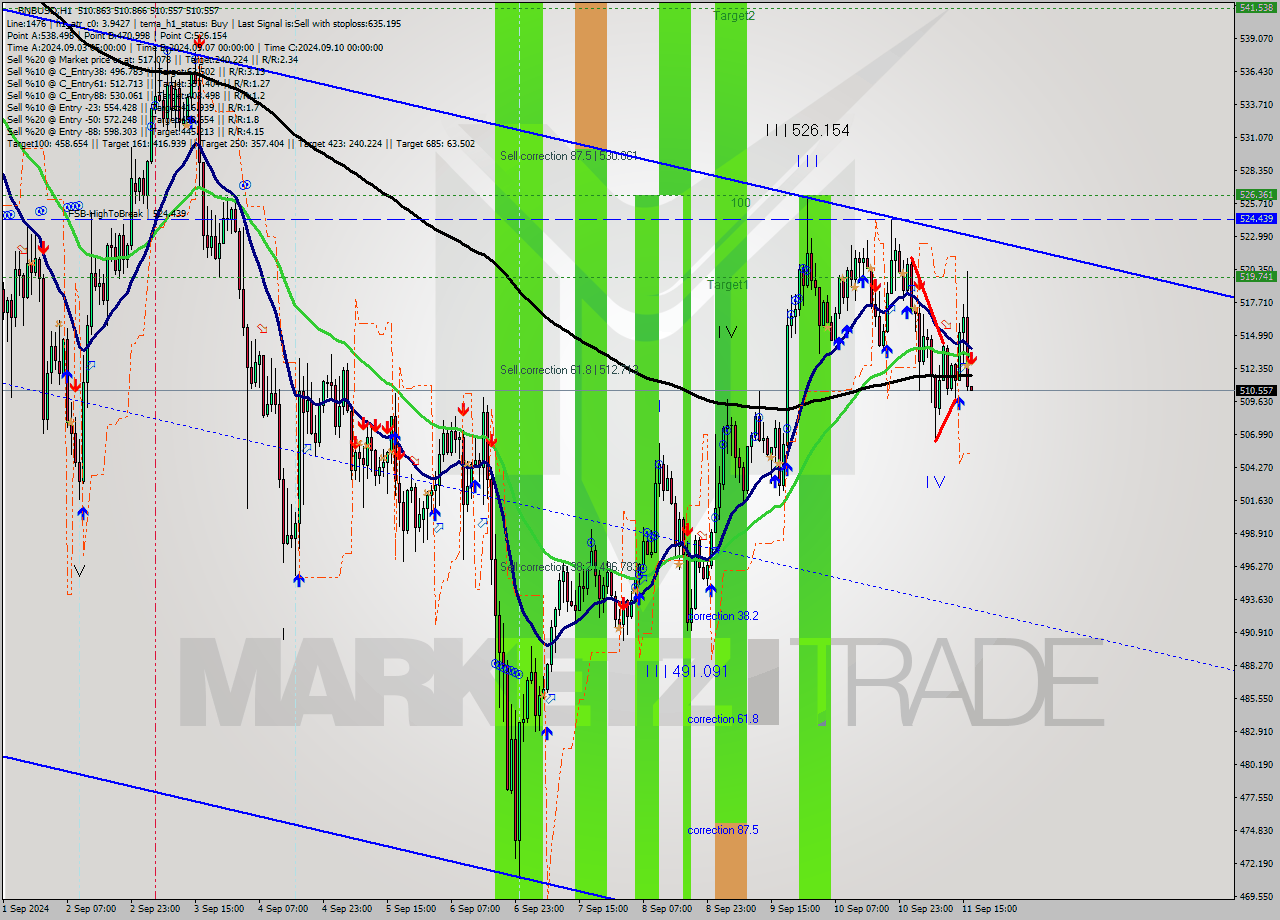 BNBUSD MultiTimeframe analysis at date 2024.09.11 17:00